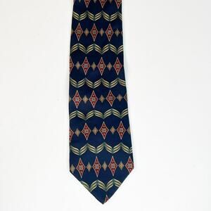 Bill Blass Print Mens Neck Tie Navy Burgundy Green 100% Silk